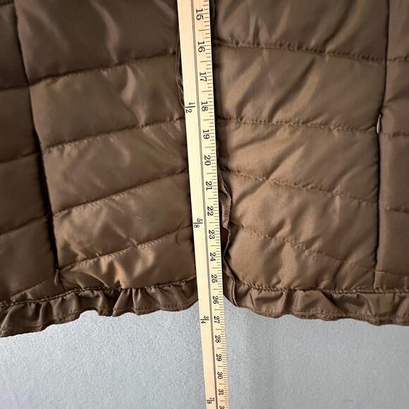 New Directions Brown Puffer Vest W/ Faux Fur Collar And Ruffle Detail Womens XL - Picture 11 of 12